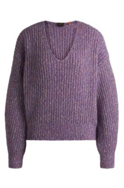 Hugo Boss Relaxed-fit V-neck Sweater In A Ribbed Knit In Patterned
