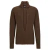 Hugo Boss Relaxed-fit V-neck Sweater In A Wool And Silk Blend In Brown