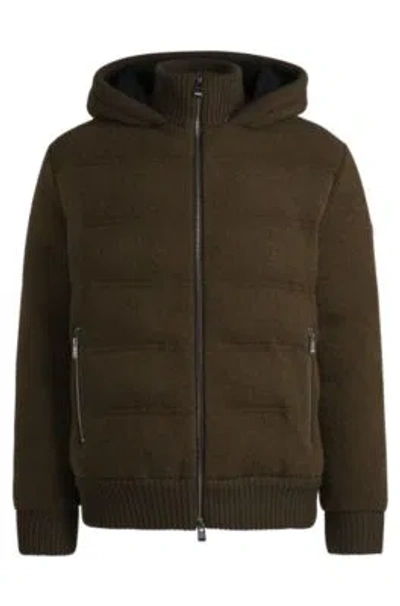Hugo Boss Relaxed-fit Wool Jacket With Double B Monogram In Light Green