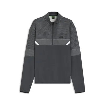 Hugo Boss Relaxed-fit Zip-neck Sweatshirt With Quilted Jacquard In Gray