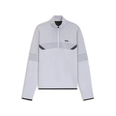 Hugo Boss Relaxed-fit Zip-neck Sweatshirt With Quilted Jacquard In Gray