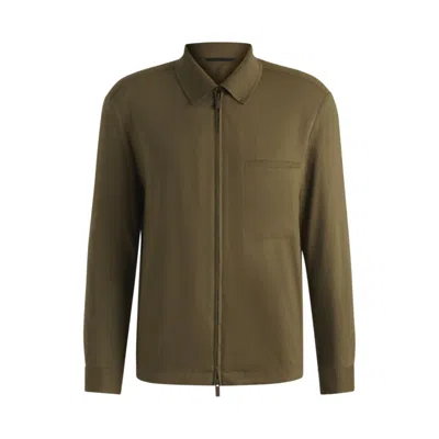 Hugo Boss Relaxed-fit Zipped Overshirt In A Linen Blend
