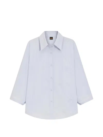 Hugo Boss Relaxed-fit Blouse In Cotton Poplin With Kimono Sleeves In Blue