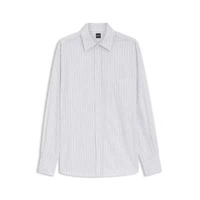 Hugo Boss Relaxed-fit Blouse In Striped Cotton Poplin In Purple