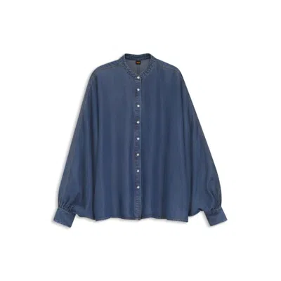 Hugo Boss Relaxed-fit Blouse With Stand Collar In Blue