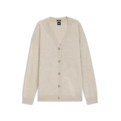 Hugo Boss Relaxed-fit Cardigan In Cashmere In Neutral