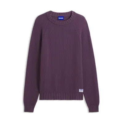 Hugo Boss Relaxed-fit Cotton Sweater With Raglan Sleeves In Purple