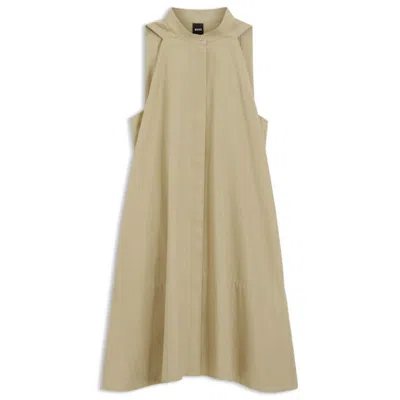 Hugo Boss Relaxed-fit Dress In Cotton Poplin In Brown