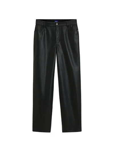 Hugo Boss Relaxed-fit Faux Leather Trousers With Patch Pockets In Black