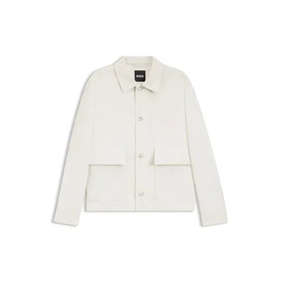 Hugo Boss Relaxed-fit Jacket In Cotton And Linen In White