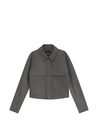 Hugo Boss Relaxed-fit Jacket In Cotton Denim In Brown