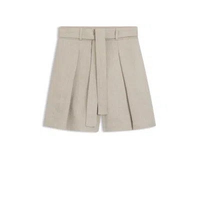 Hugo Boss Relaxed-fit Linen-blend Culottes With Herringbone Weave In Neutral
