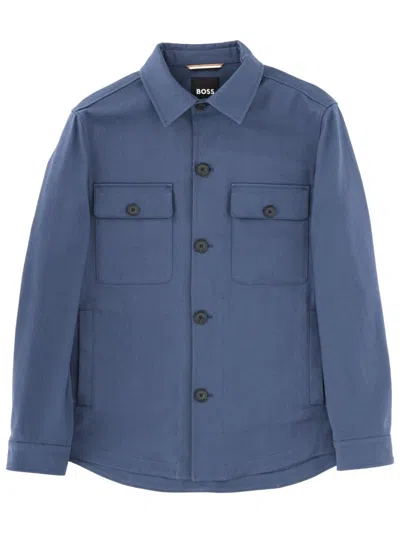 Hugo Boss Relaxed-fit Overshirt In Stretch-cotton Twill In Blue