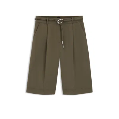 Hugo Boss Relaxed-fit Shorts With Buckled Belt In Green