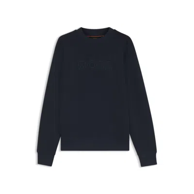 Hugo Boss Relaxed-fit Sweatshirt In Cotton Terry With Embroidered Logo In Blue