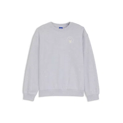 Hugo Boss Relaxed-fit Sweatshirt In Cotton Terry With Graphic Prints In Gray