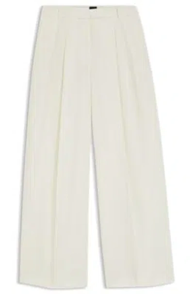 Hugo Boss Relaxed-fit Trousers In A Wool Blend In White