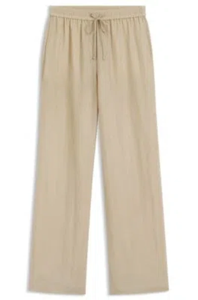 Hugo Boss Relaxed-fit Trousers With Drawcord Waist In Brown