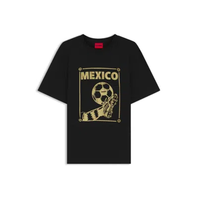 Hugo Boss Relaxed-fit T-shirt In Cotton With Soccer Artwork In Black
