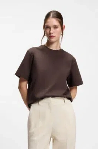 Hugo Boss Relaxed-fit T-shirt In Mercerized Cotton In Brown