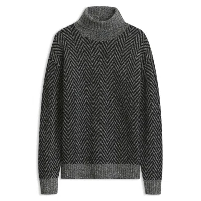 Hugo Boss Relaxed-fit Turtleneck Sweater With Herringbone Knit In Black