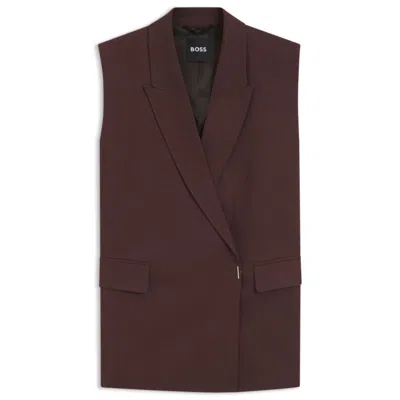 Hugo Boss Relaxed-fit Vest In A Linen Blend In Burgundy