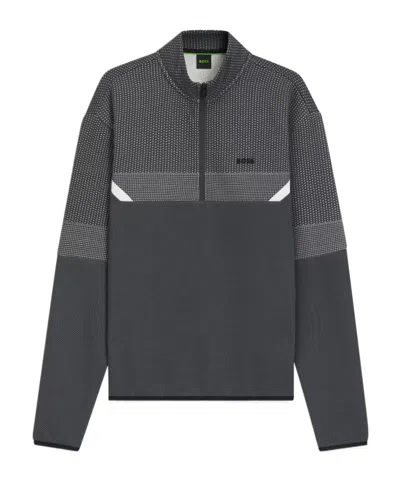 Hugo Boss Relaxed-fit Zip-neck Sweatshirt With Quilted Jacquard In Gray