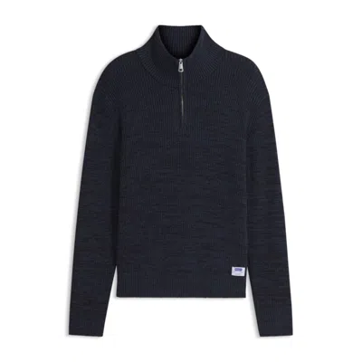 Hugo Boss Relaxed-fit Zipper-neck Sweater With Mouliné Texture In Multi