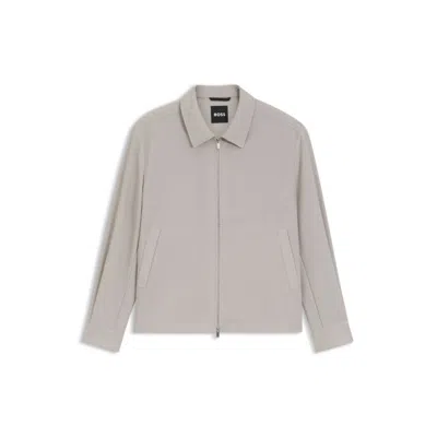 Hugo Boss P-carper Performance Wool Slim Fit Zip Blouson Jacket In Neutral