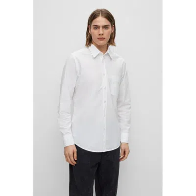 Hugo Boss Relegant 6 Mens Regular Fit Long Sleeve Organic Cotton Poplin Shirt In White