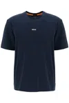 Hugo Boss Relaxed-fit T-shirt In Stretch Cotton With Logo Print In Dark Blue (blue)