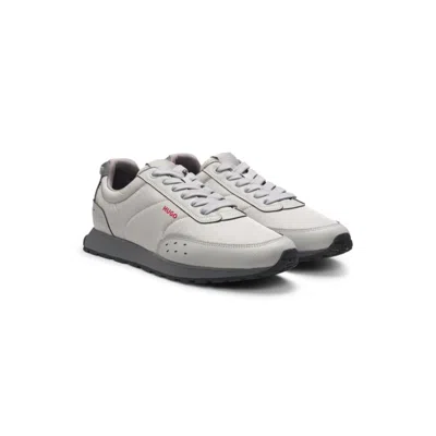 Hugo Boss Retro-inspired Trainers With Faux-leather Trims In Gray