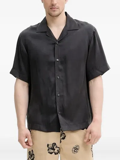 Hugo Boss Revere-collar Short-sleeve Shirt In Black