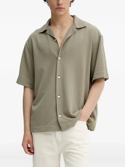 Hugo Boss Revere-collar Short-sleeve Shirt In Green