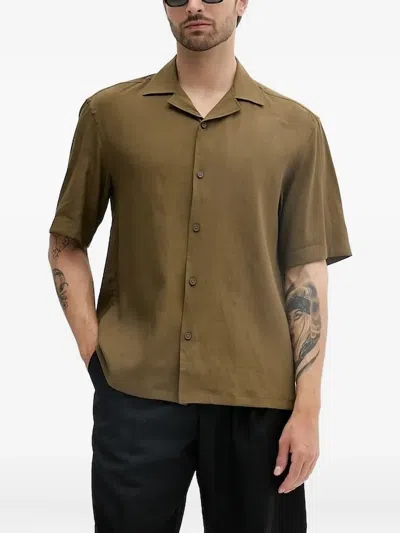 Hugo Boss Revere-collar Short-sleeve Shirt In Green