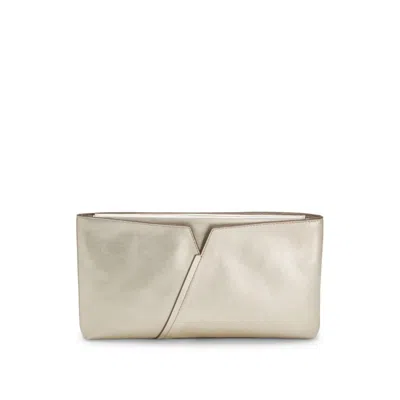 Hugo Boss Revers Metallic-leather Clutch Bag With Split Topline In Gold