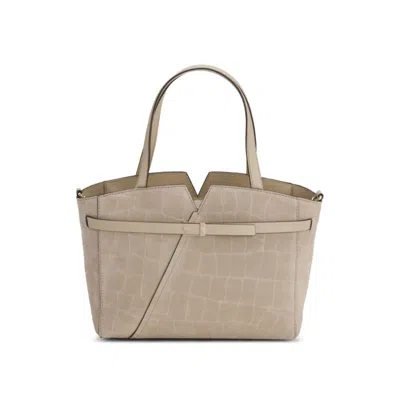 Hugo Boss Revers Printed-suede Tote Bag With Belt Detail In Neutral