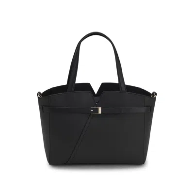 Hugo Boss Revers Small Leather Tote Bag With Belt Detail In Black