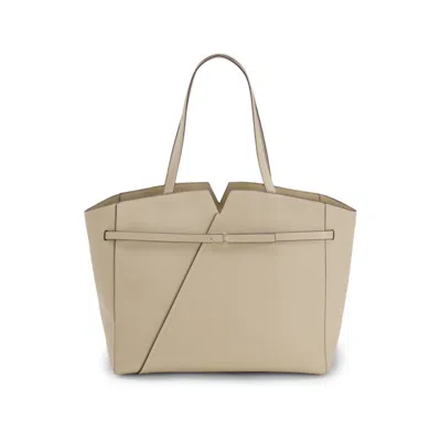 Hugo Boss Revers Tote Bag In Leather With Belt Detail In Beige