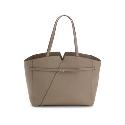 Hugo Boss Revers Tote Bag In Leather With Belt Detail In Brown