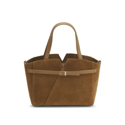 Hugo Boss Revers Tote Bag In Soft Suede With Buckled Strap In Sand