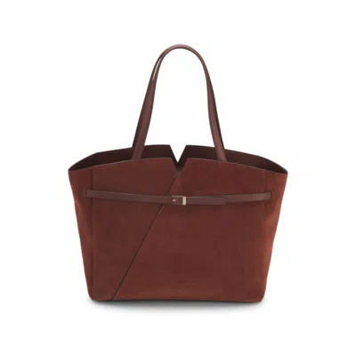 Hugo Boss Revers Tote Bag In Suede With Belt Detail In Brown
