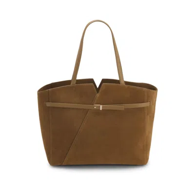 Hugo Boss Revers Tote Bag In Suede With Belt Detail In Sand