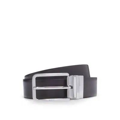 Hugo Boss Reversible Belt In Grained And Plain Leather In Black