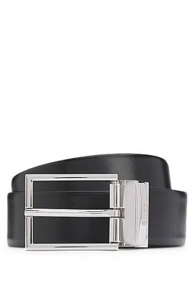 Hugo Boss Reversible Belt In Italian Leather With Polished Hardware In Black