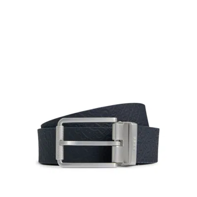 Hugo Boss Reversible Belt In Italian Leather In Blue
