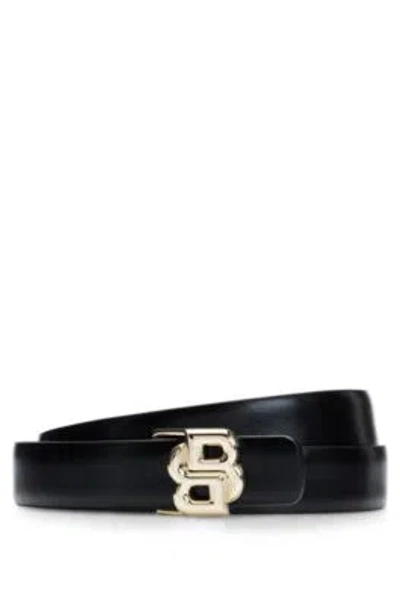 Hugo Boss Reversible Belt In Italian Leather With Double-monogram Buckle In Black
