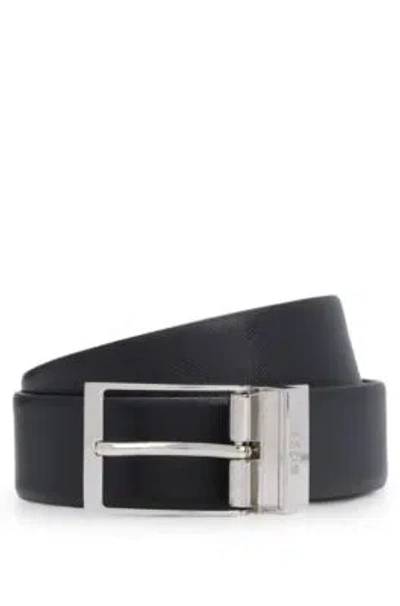 Hugo Boss Reversible Belt In Italian Leather With Polished Hardware In Black