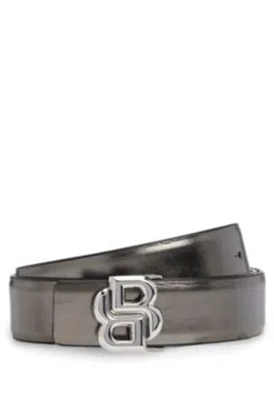 Hugo Boss Reversible Belt In Leather With Double B Monogram Buckle In Silver