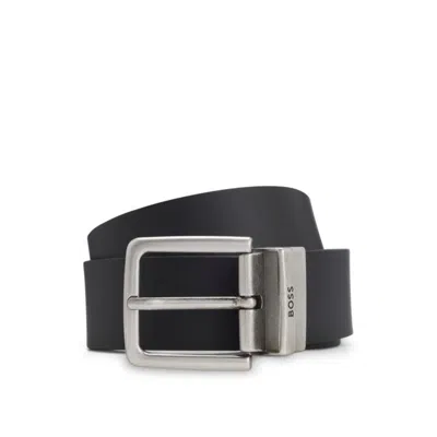 Hugo Boss Reversible Belt In Plain And Grained Leather In Black